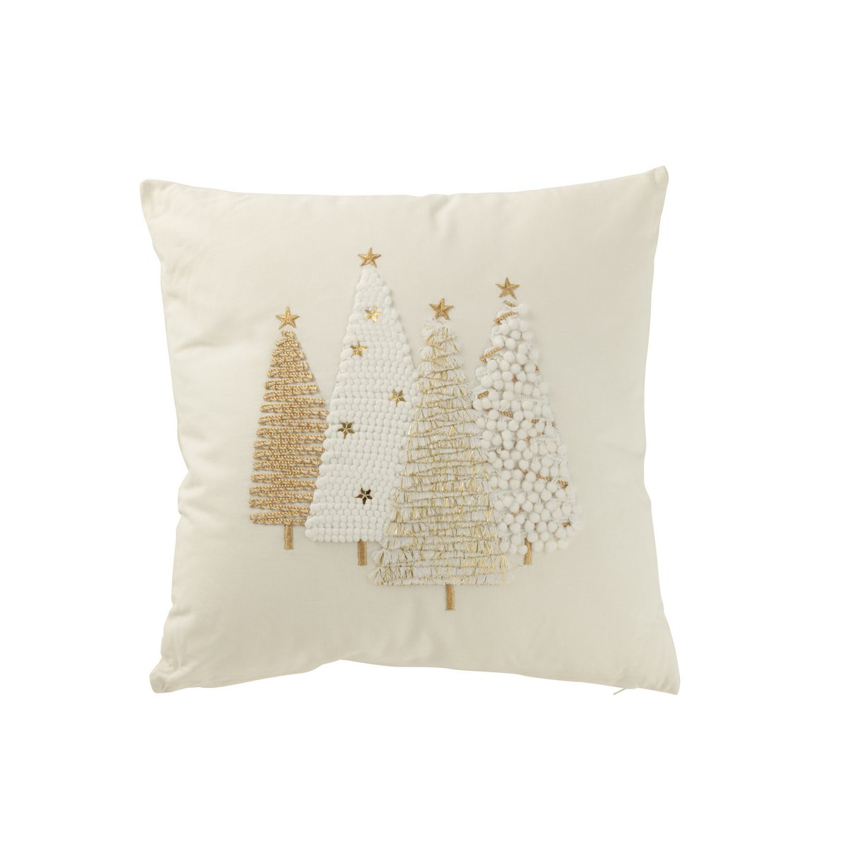 Coussin J-Line Arbres de Noël en coton blanc et doré, vue avant