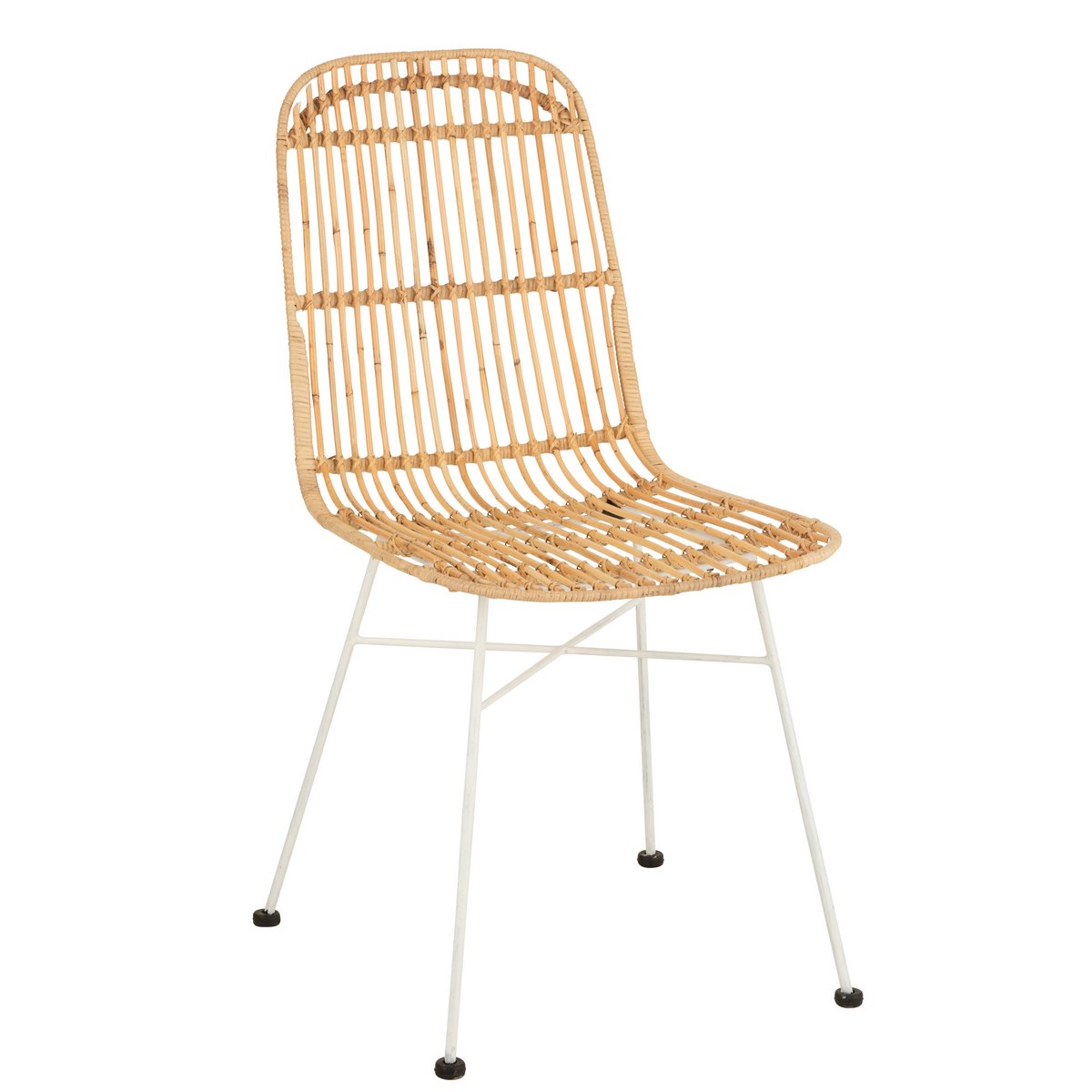 Chaise Ema Rattan J-Line vue de face avec détails en rotin et métal