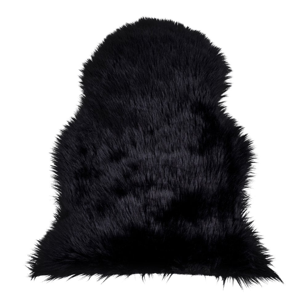 Tapis en peau d'agneau artificielle noir, texture douce et moelleuse