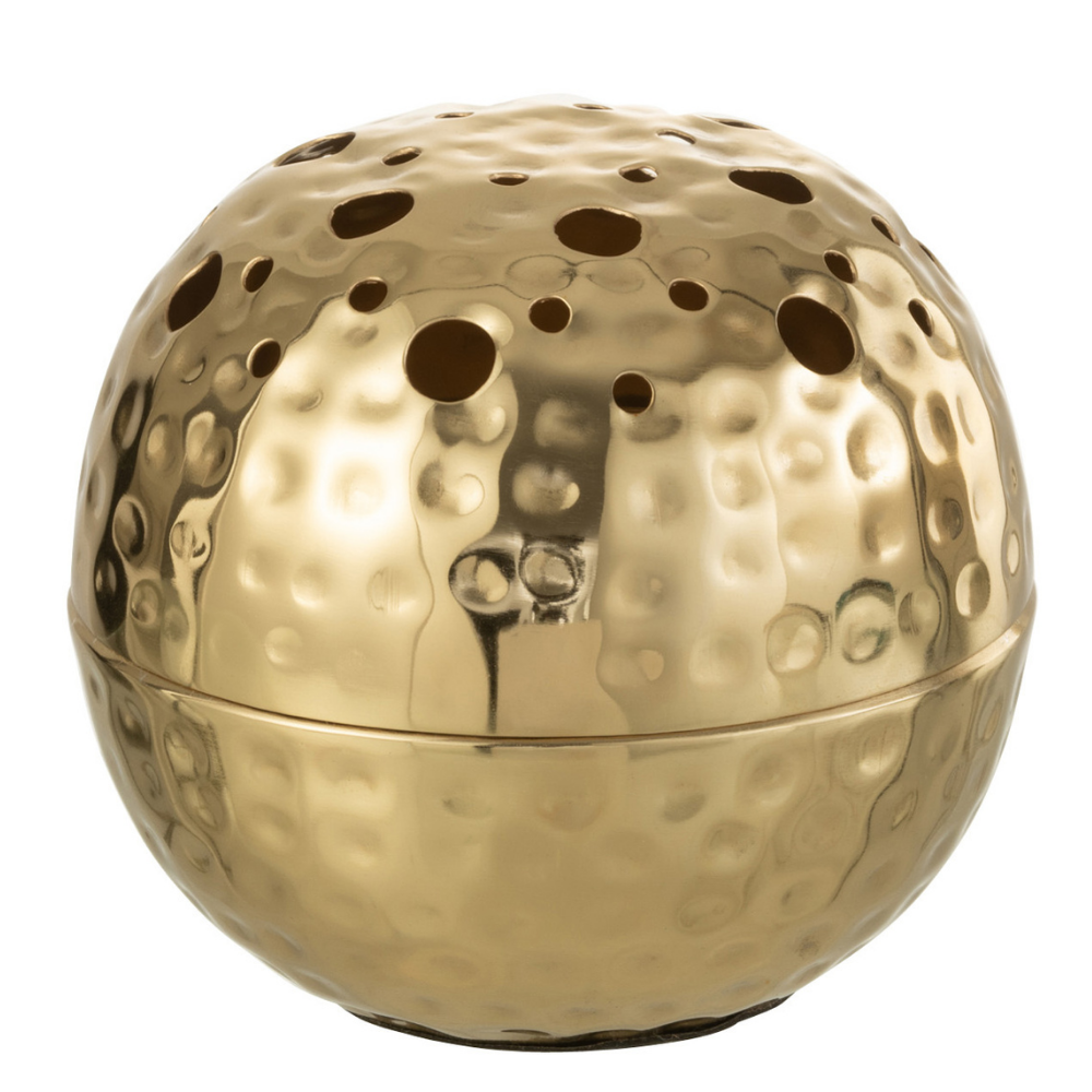 Vase Ball en métal doré avec trous, vue de face, J-Line