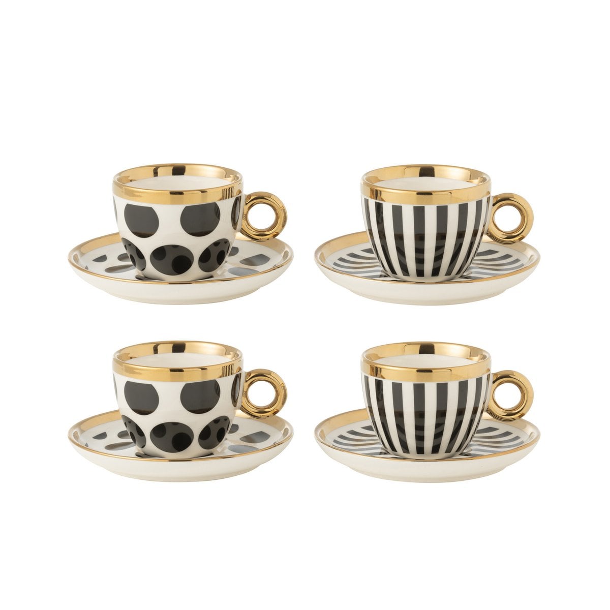 Ensemble de 4 tasses et bol J-Line en céramique multicolore, élégant et moderne.