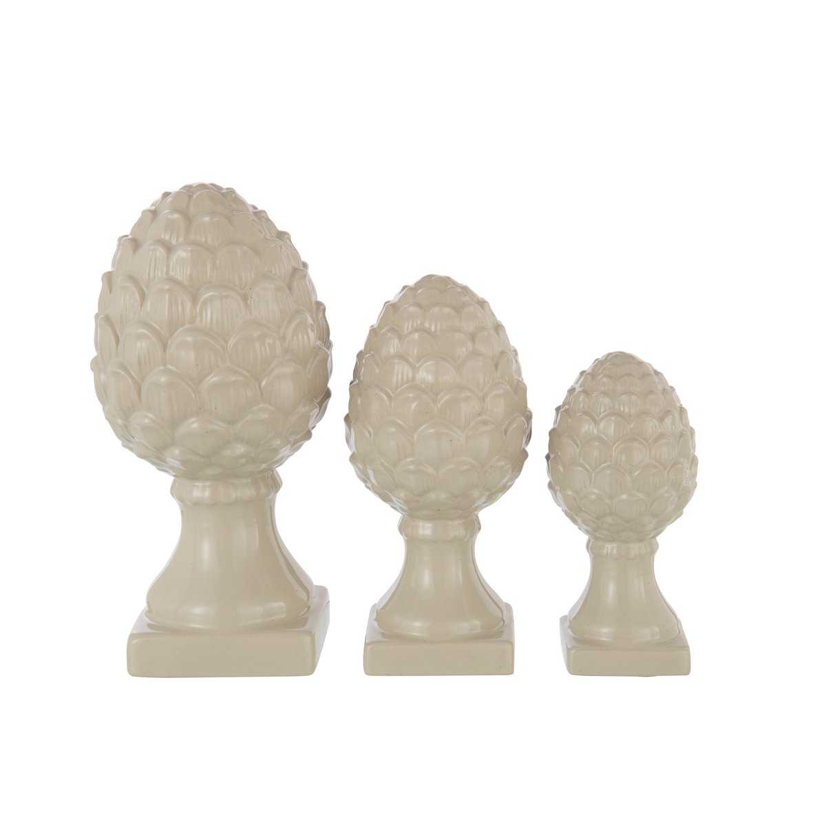 Pomme de pin J-Line en porcelaine beige, vue de face