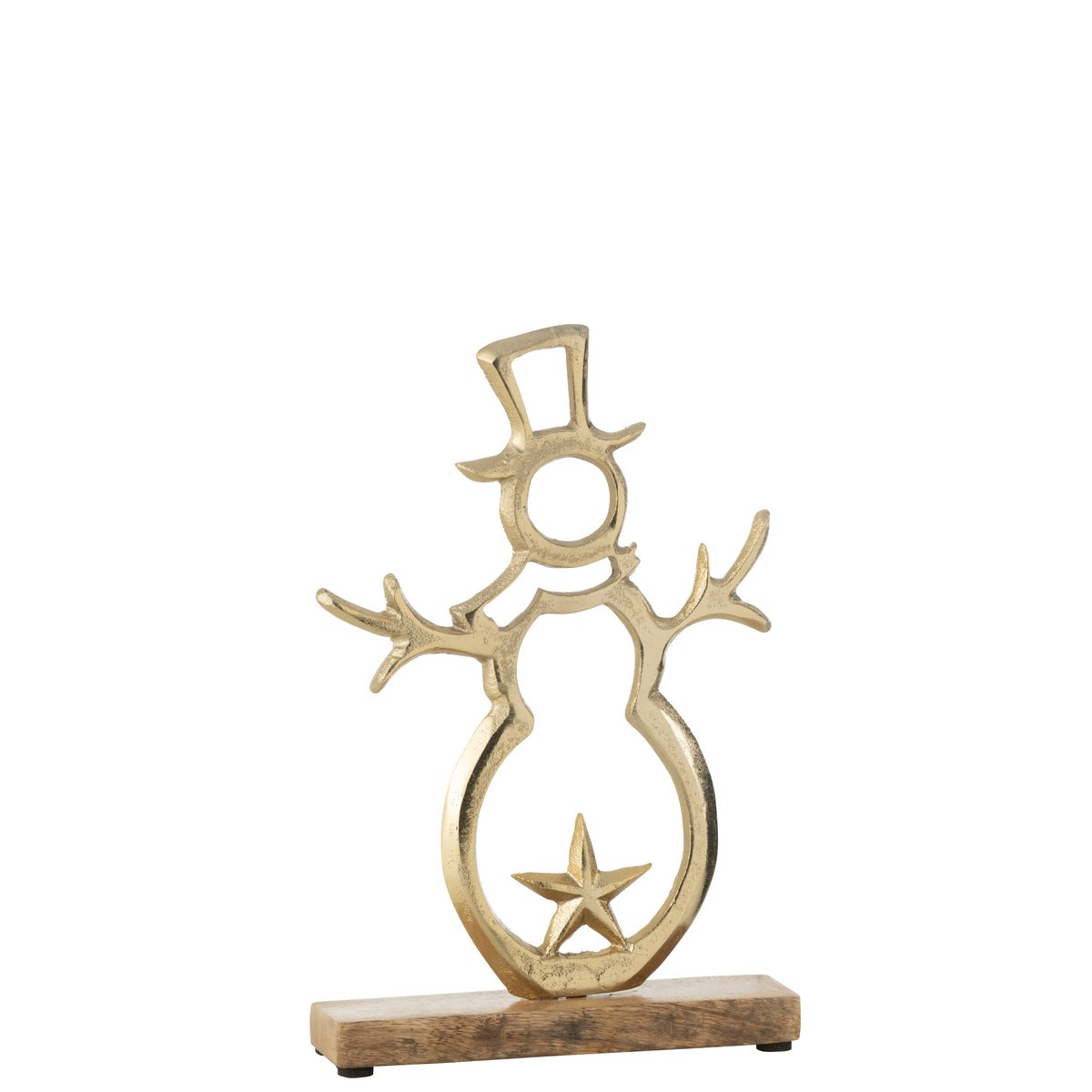 Bonhomme de Neige Étoile J-Line en aluminium et bois doré, décoration de Noël