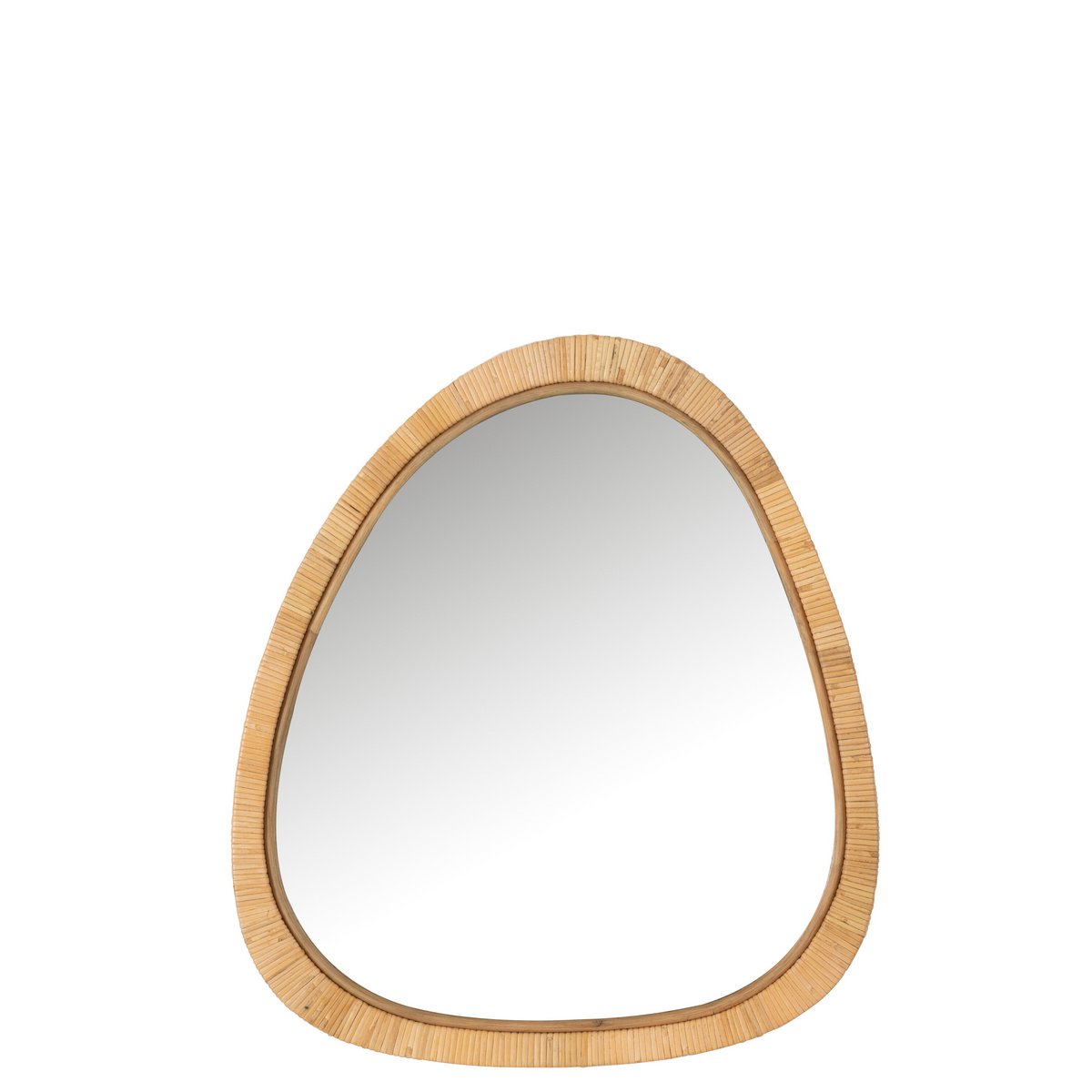 Vue rapprochée du miroir J-Line montrant le détail du rotin tressé