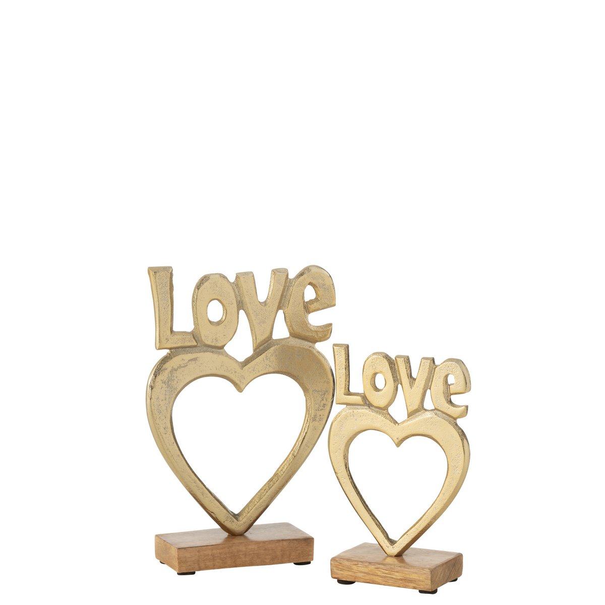 Détail du serre-livres J-Line Love Heart en aluminium et bois doré