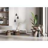 Lampe suspendue légère à 3 places "Casco" en métal en noir et or, avec des versions E27. Éclairage élégant pour le salon, la salle à manger ou la cuisine.