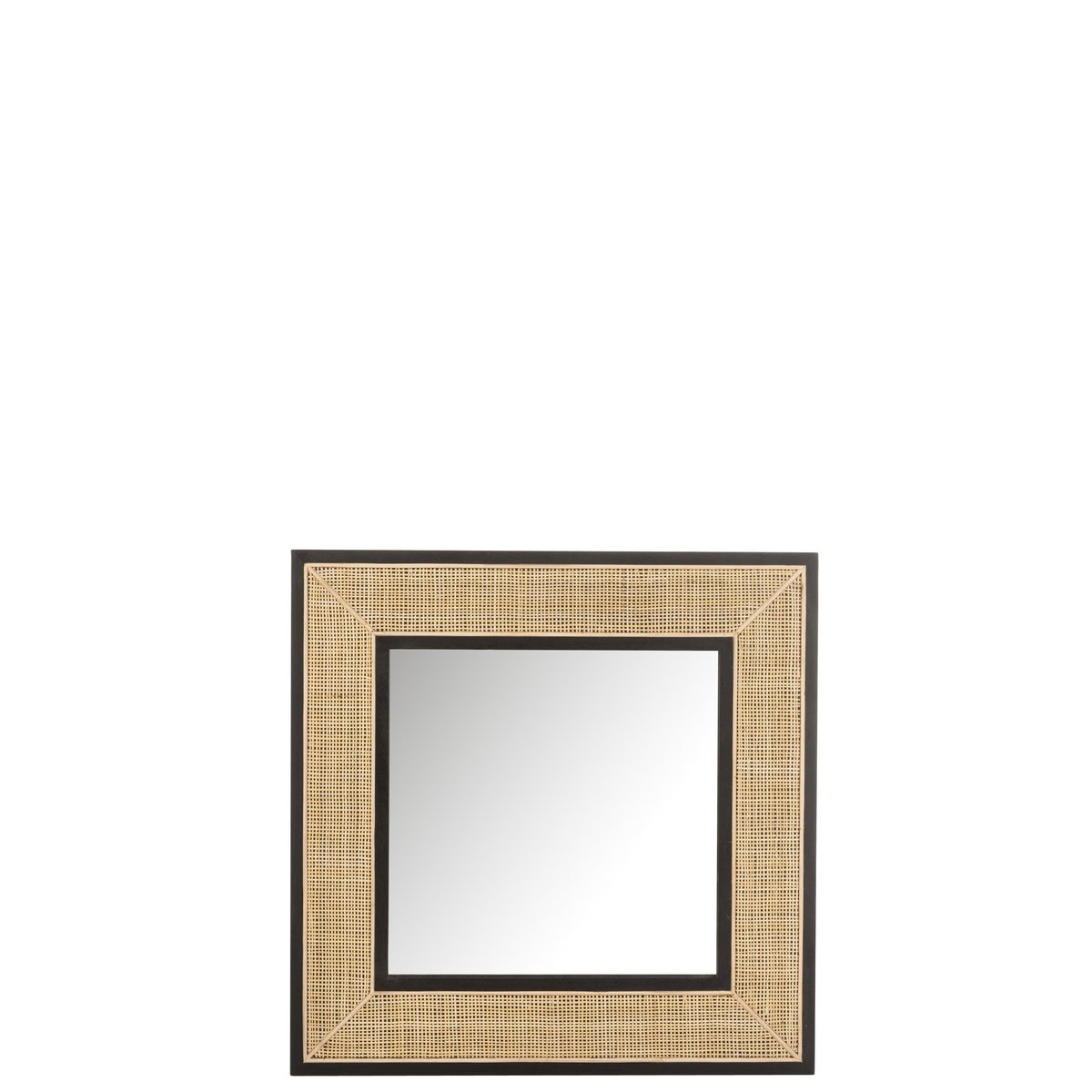 Miroir J-Line Molly Exotic en bois et rotin noir, vue de face