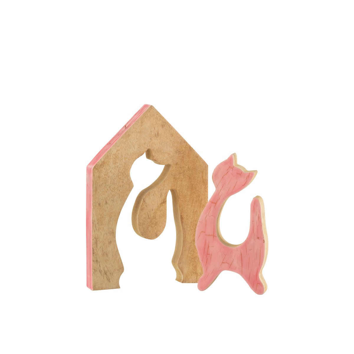 Décoration maison chat en bois rose de J-Line vue de face