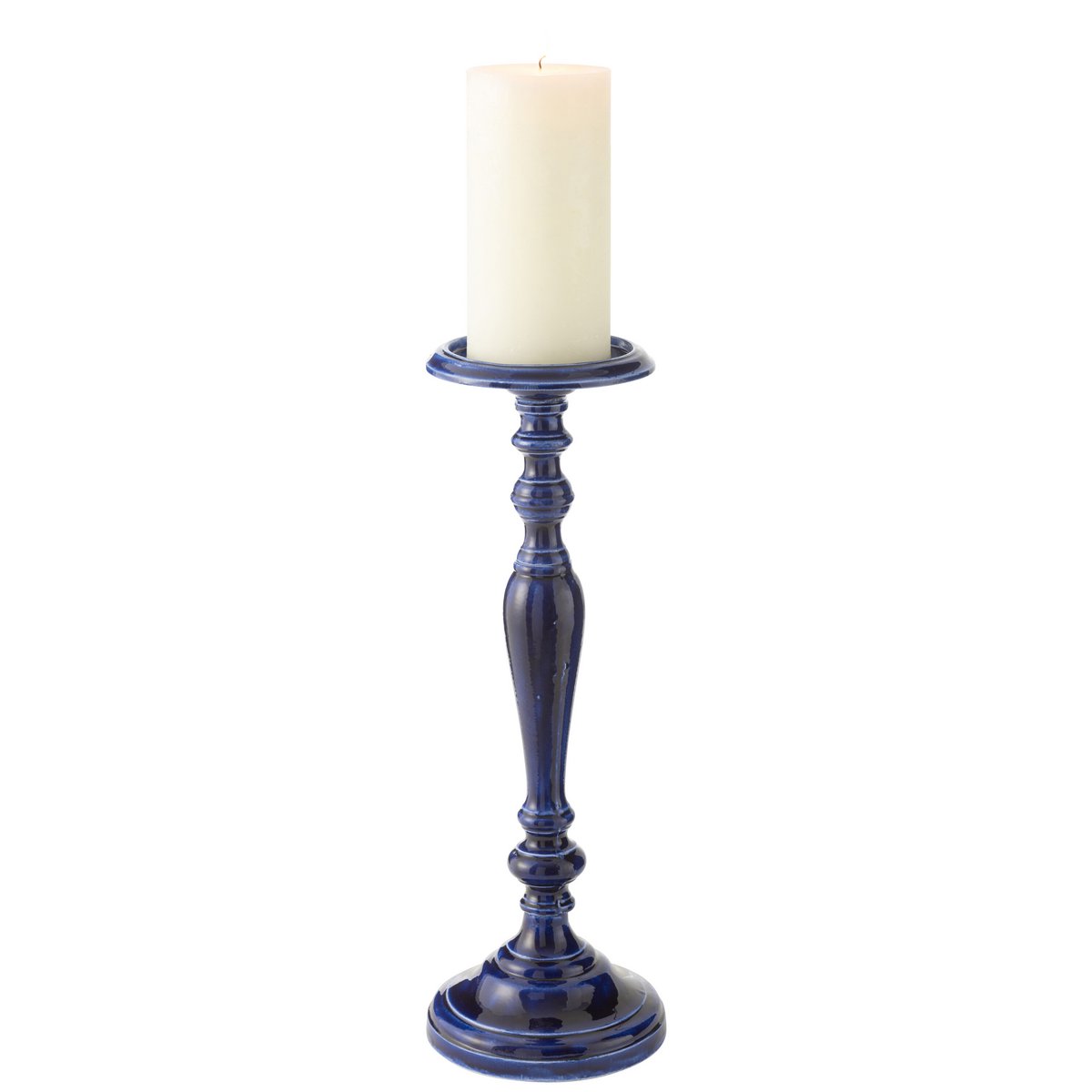 Détail du bougeoir en aluminium bleu J-Line, parfait pour la décoration intérieure.