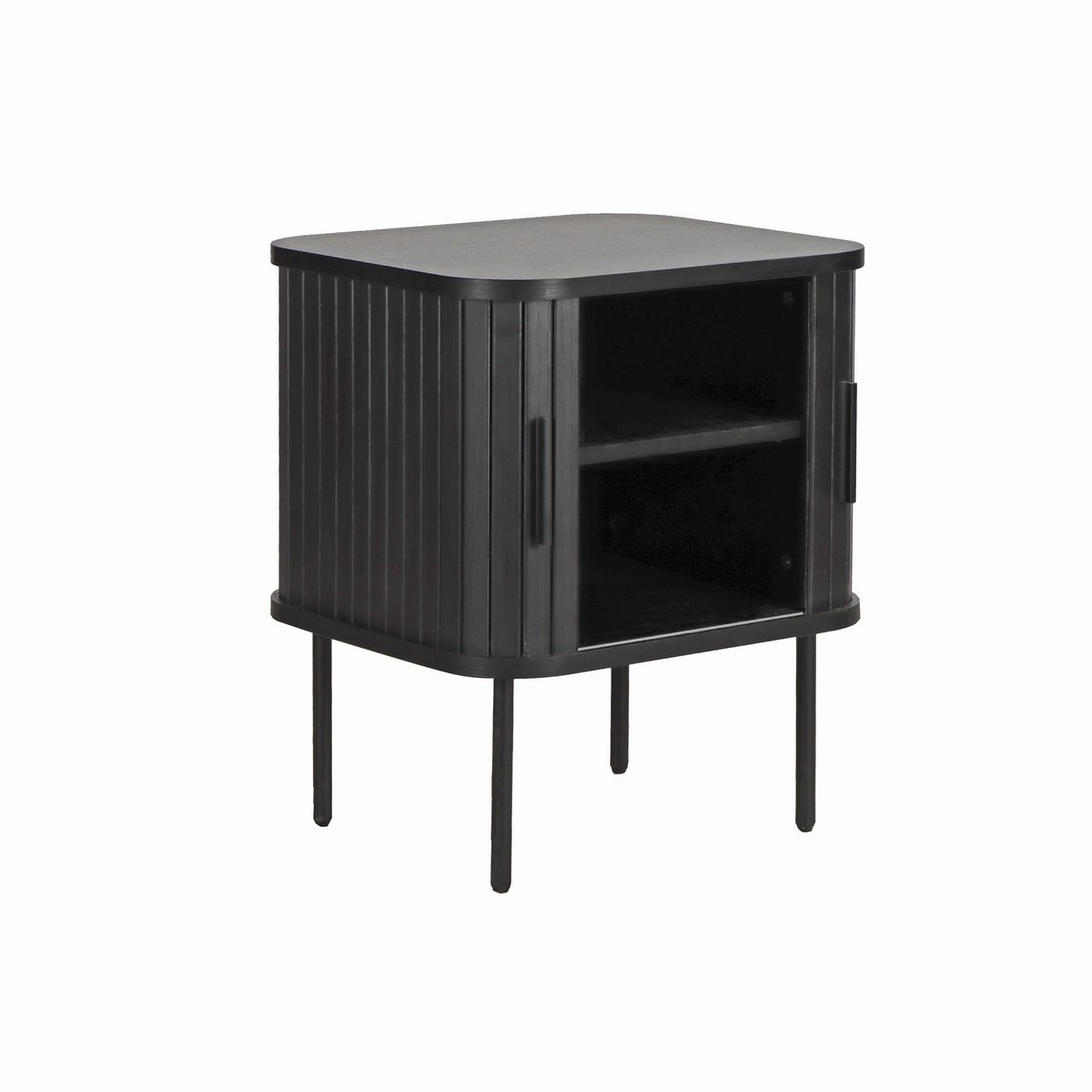 Lampe de chevet noire sur une table de nuit moderne