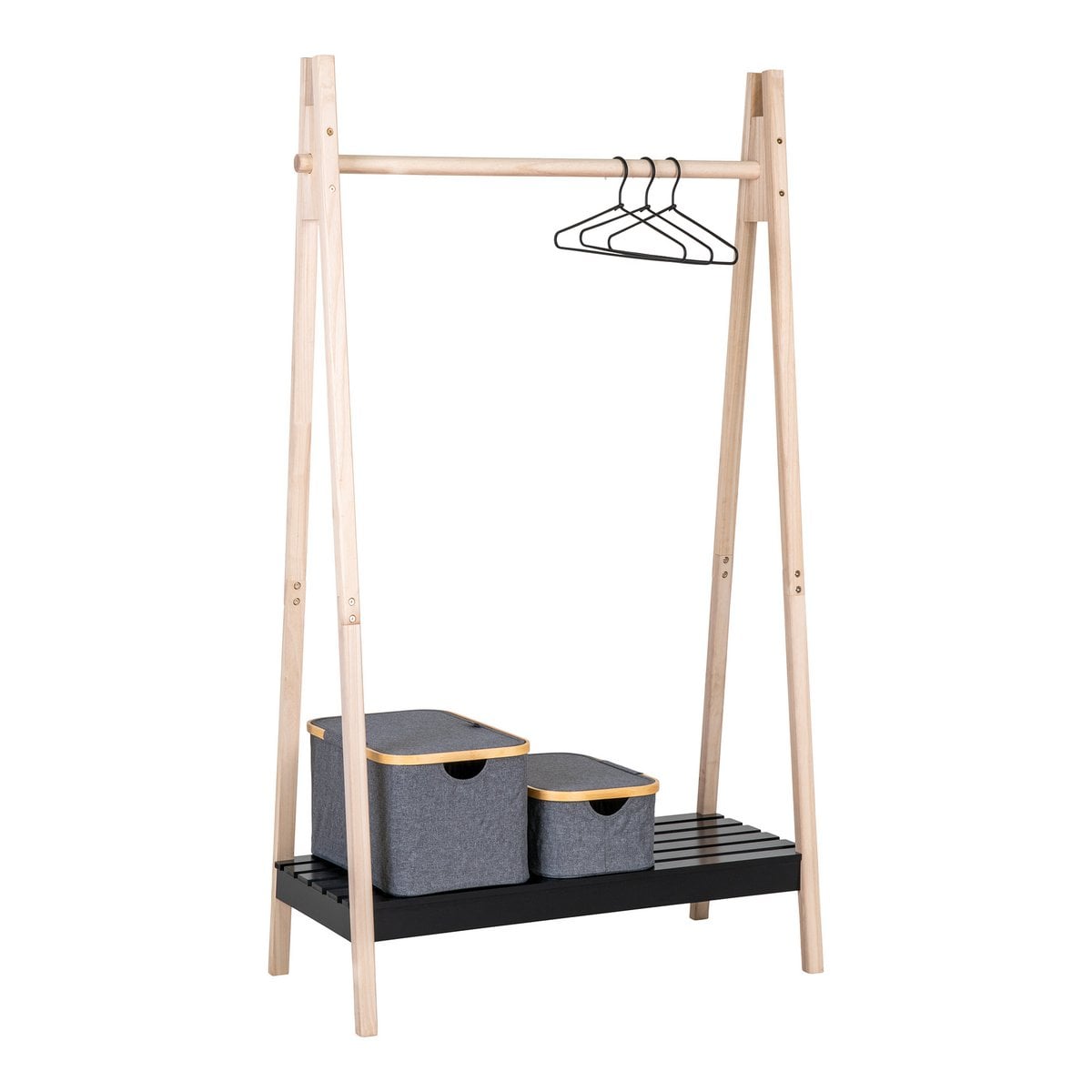 Portant Torino en bois naturel et MDF noir, vue complète