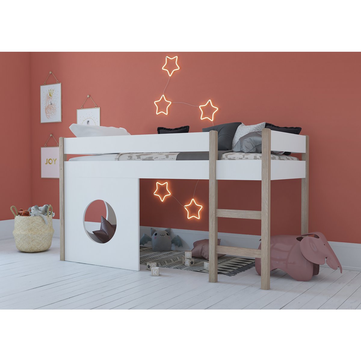 Détail des matériaux en bois et MDF du lit