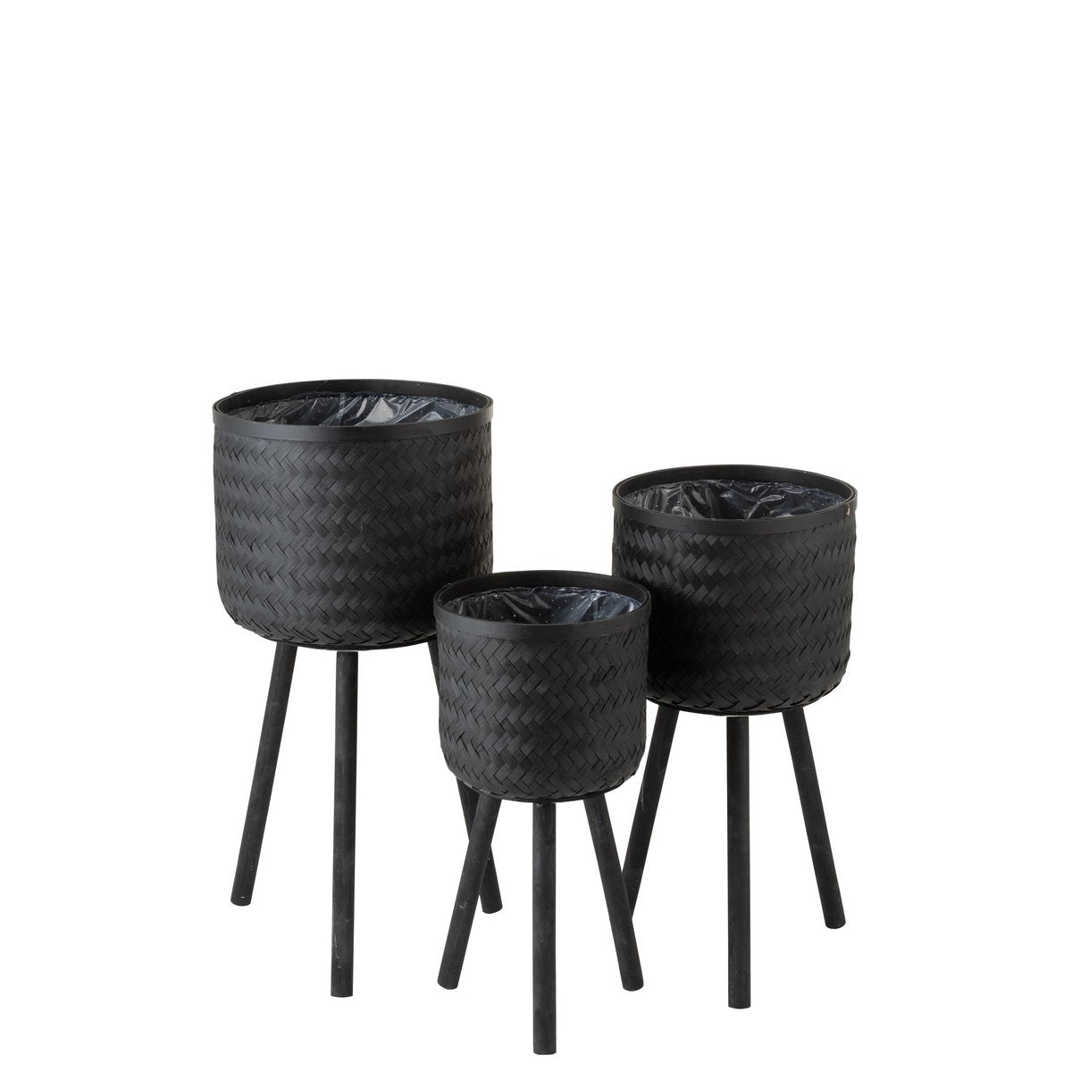 Pot de fleurs J-Line en bambou et jute, noir, vue de face