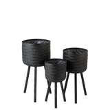 Pot de fleurs J-Line en bambou et jute, noir, vue de face