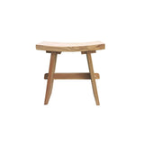 Tabouret en teck style japonais avec design incurvé, vue de face