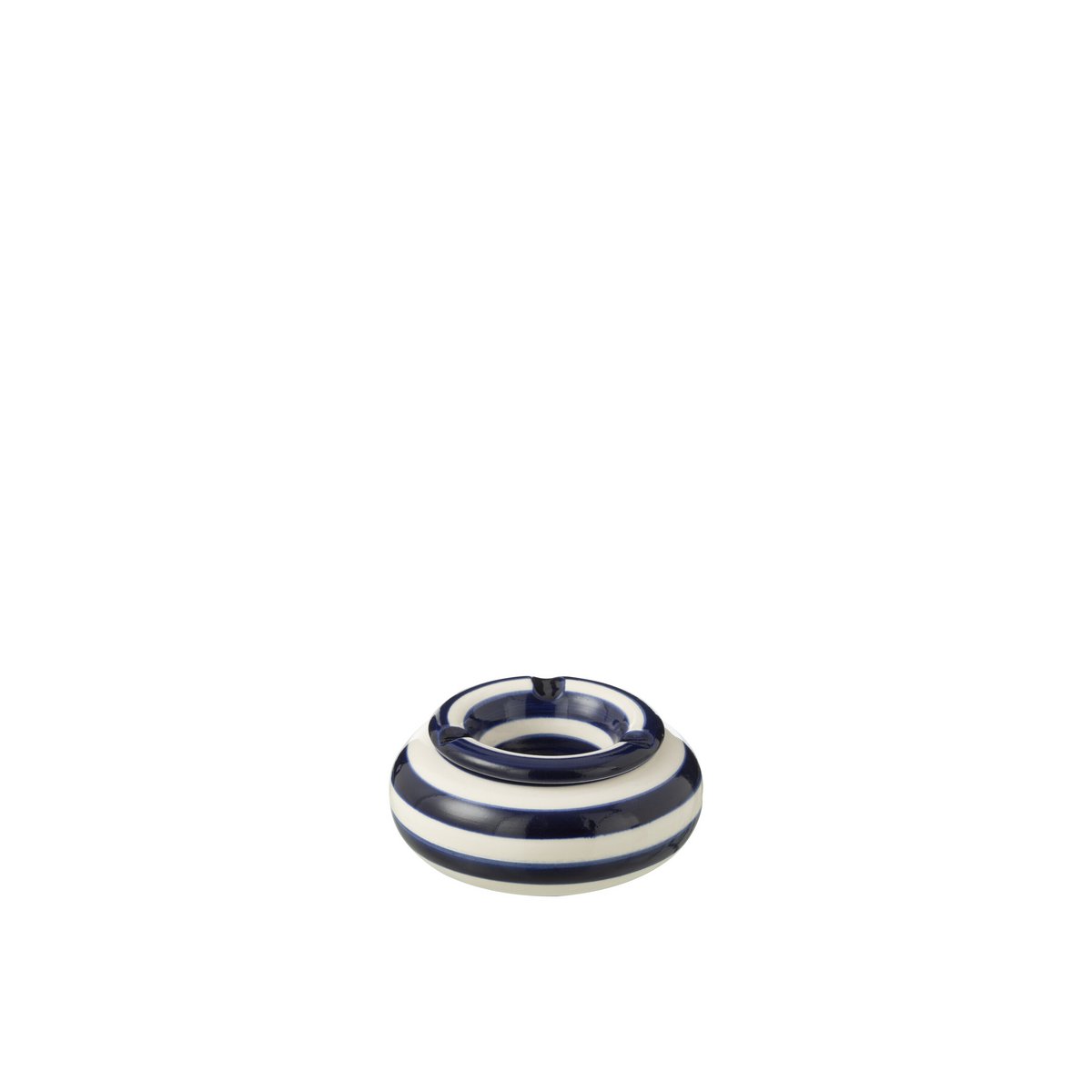 Cendrier J-Line Granade Stripes en céramique blanche et bleue, vue de face