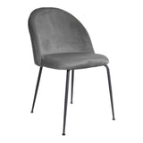 Chaise Geneve en velours gris avec pieds en métal noir, vue de face