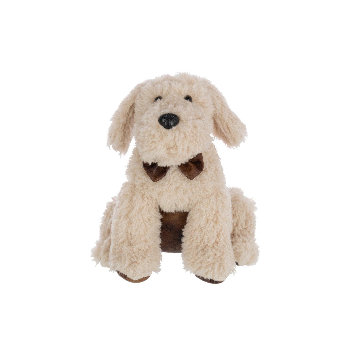 Butée de porte J-Line Chien en polyrésine beige, vue de face.