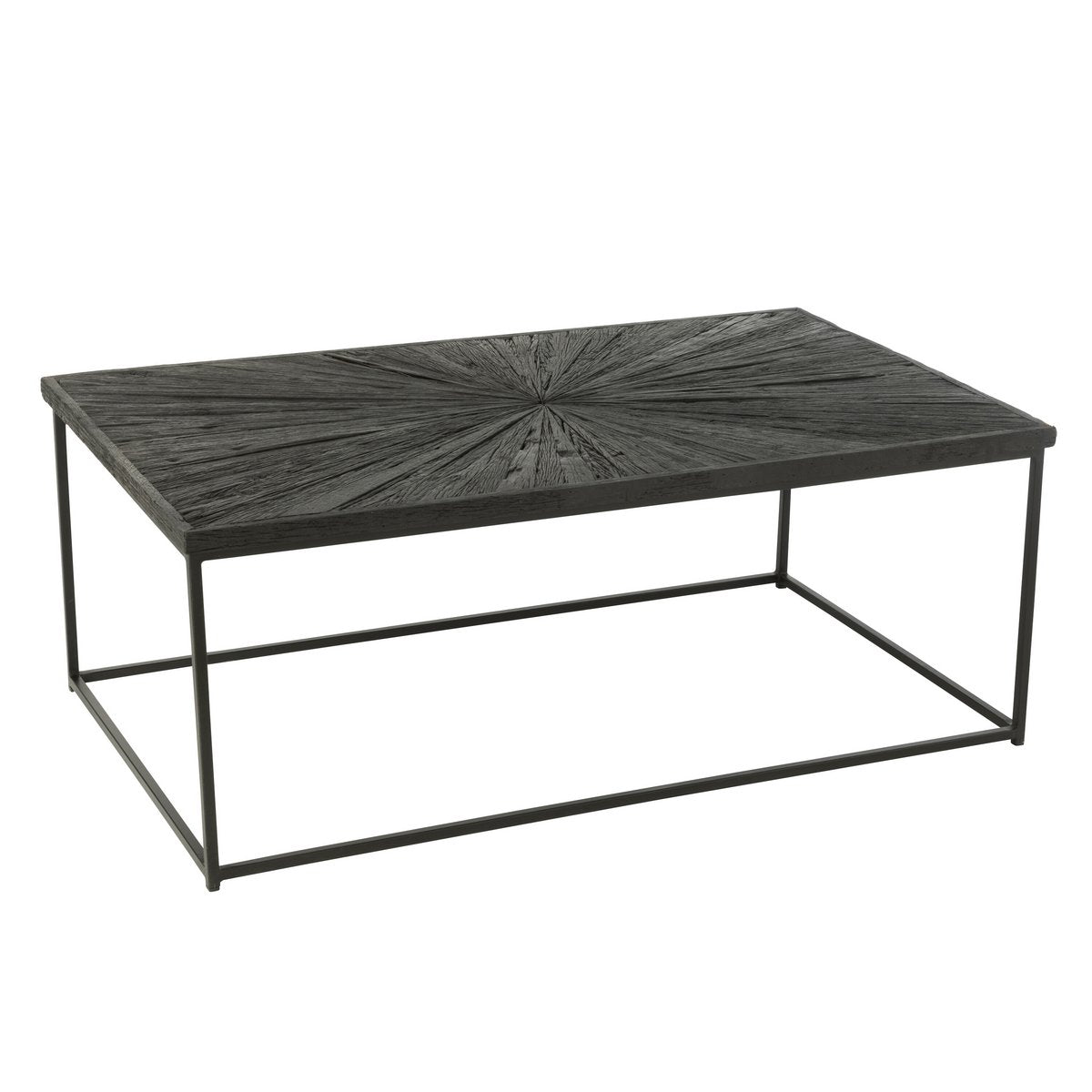Table basse Shanil en bois et fer noir vue de face