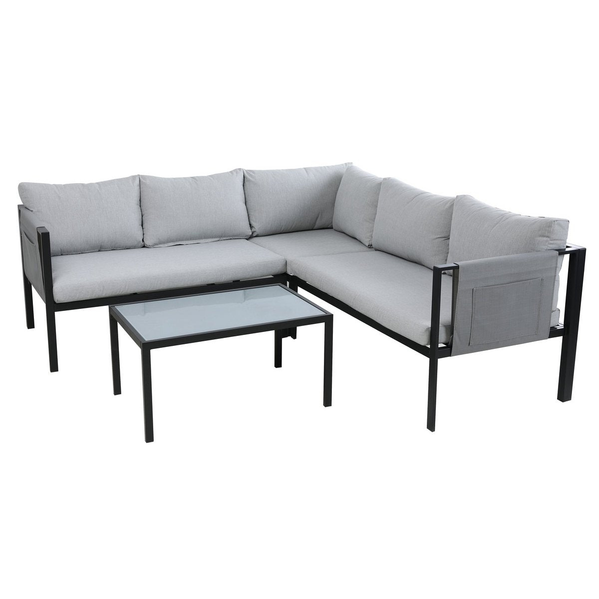 Ensemble de salon de jardin moderne avec coussins noirs