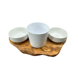Station d'alimentation RUSTY 2x bols en porcelaine de 0,4 litre plus pot pour herbe à chat en bois d'olivier