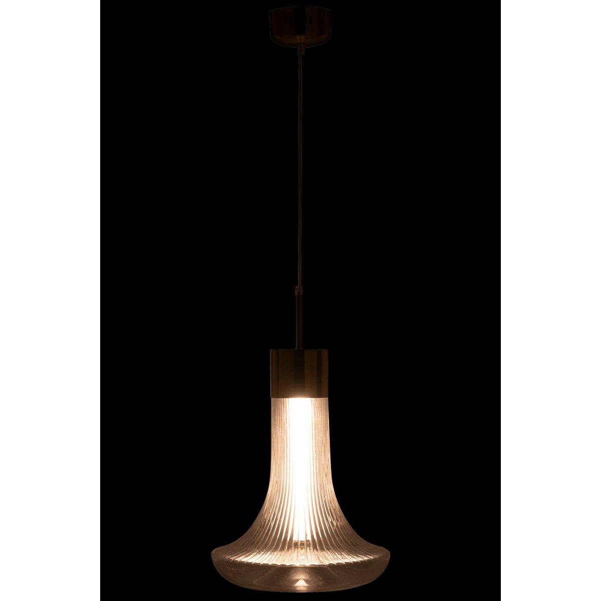 Détail du métal doré de la lampe suspendue LED J-Line sur fond neutre