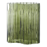 Vase en verre vert fumé, vue de face avec fleurs