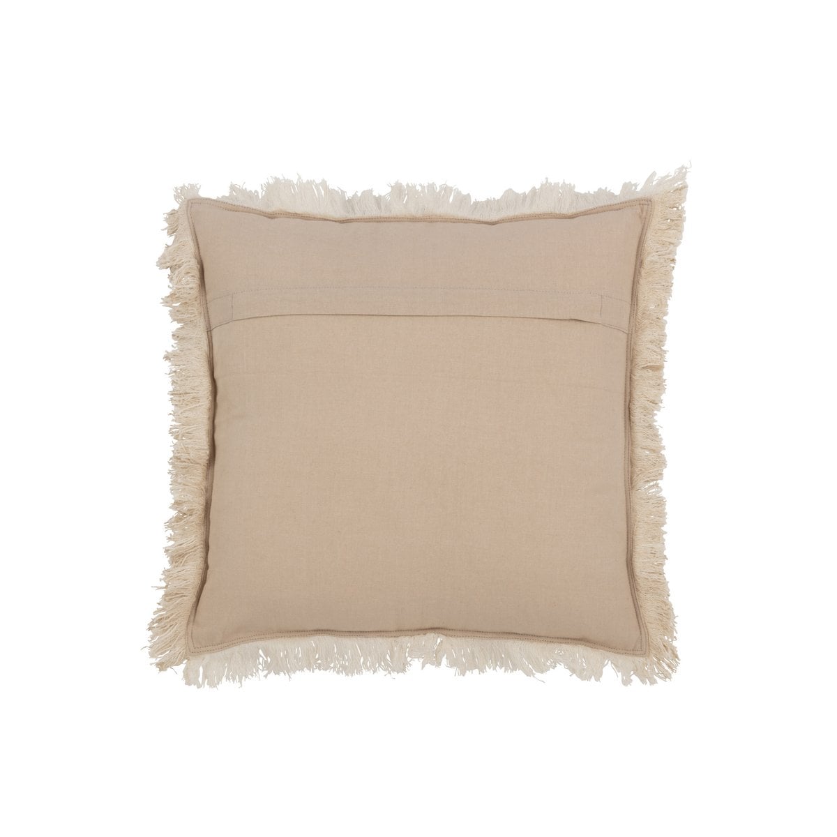 Coussin J-Line Franges en mousseline de coton beige avec franges décoratives.