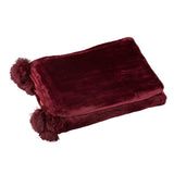 Pompon à carreaux J-Line - polyester - bordeaux - 170 x 130 cm