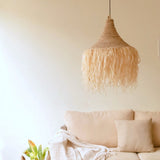 Lampe Raphia Rumbai avec abat-jour en raphia et franges délicates