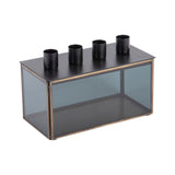 Bougeoir rectangulaire en verre et métal noir avec quatre emplacements pour bougies