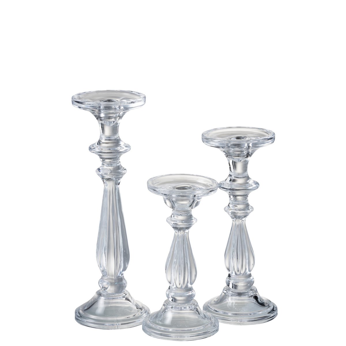 Bougeoir J-Line en verre transparent, vue de face