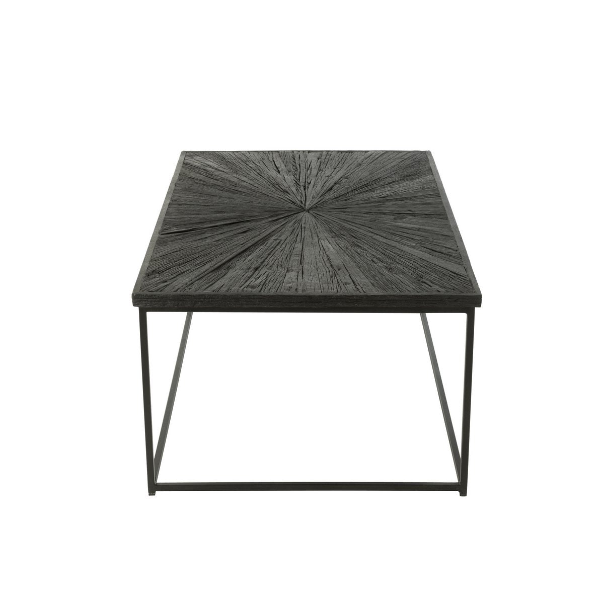 Vue latérale de la table basse Shanil en bois et fer noir