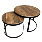 Table basse set de 2 table d'appoint table de salon ronde Austin structure métal argent antique ou noir