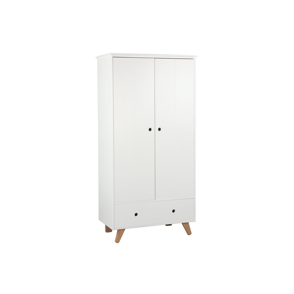 Détail des pieds inclinés en bois de pin de l'armoire