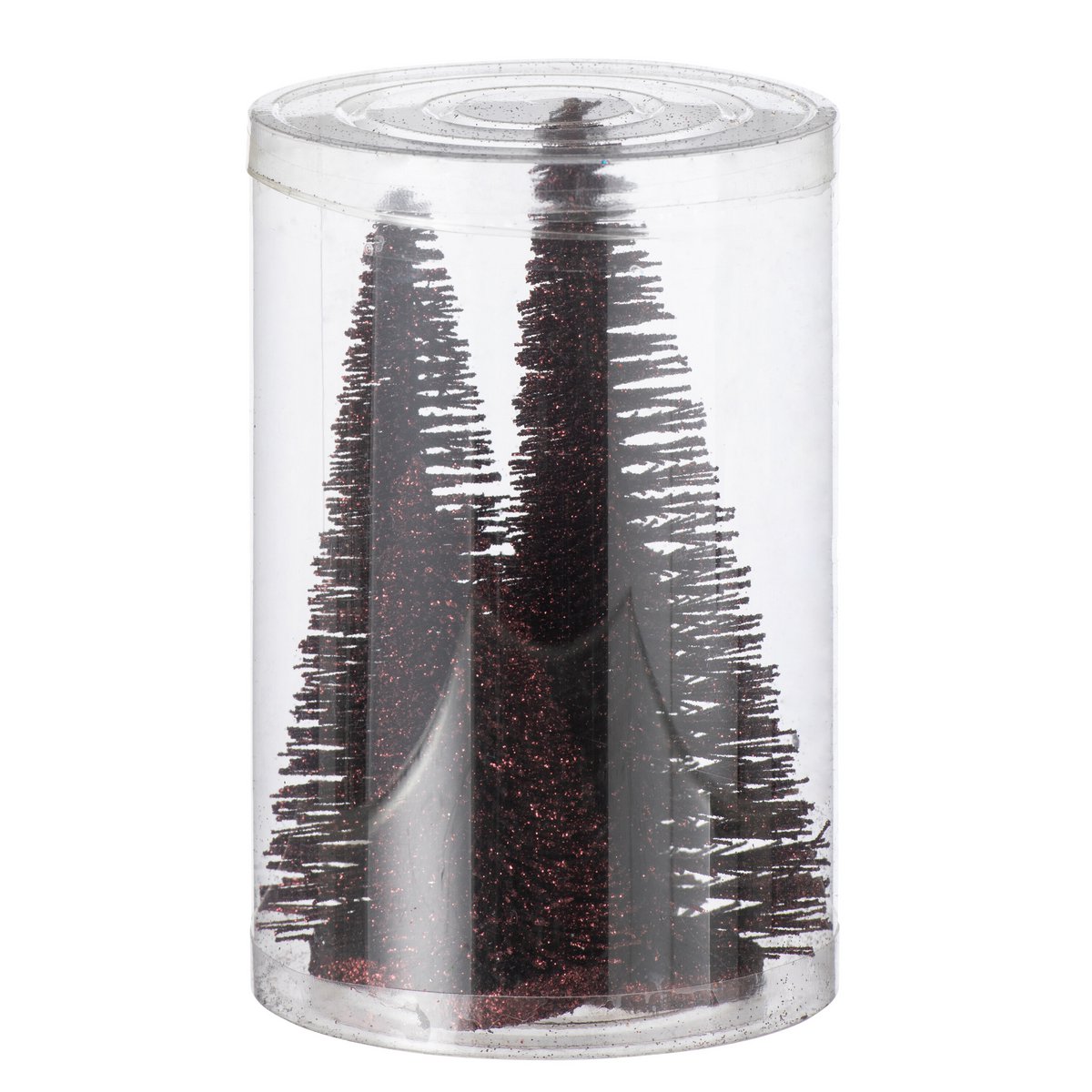 Boîte de 8 sapins décoratifs Glitter Bordeaux - Détails et dimensions