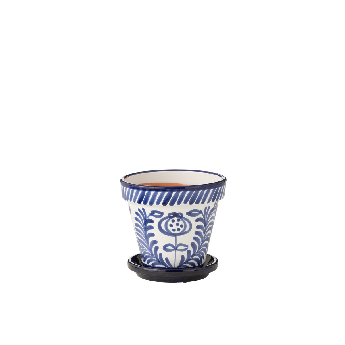 Pot de fleurs J-Line Grenade en céramique bleue, vue de face