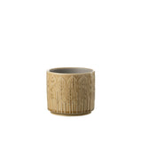 Pot de fleur J-Line en céramique beige avec motif feuille - Ø 12 cm