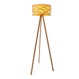 Lampe debout "Finja" en plastique / holzimitation de couleur naturelle, avec un éclairage de version E27 pour le salon, la salle à manger ou le bureau, 148 cm de haut