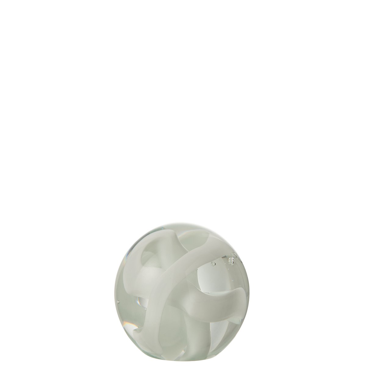 Presse-papier Slinger en verre blanc de J-Line, vue de face sur une table.