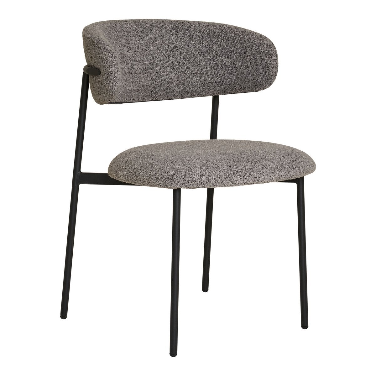 Chaise Mira en gris clair avec pieds en métal noir, vue de face