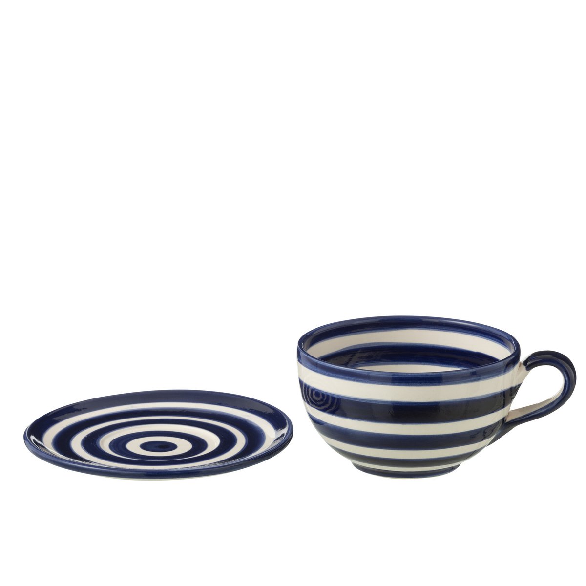 Tasse J-Line Granada Stripes en céramique blanche et bleue