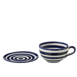 Tasse J-Line Granada Stripes en céramique blanche et bleue
