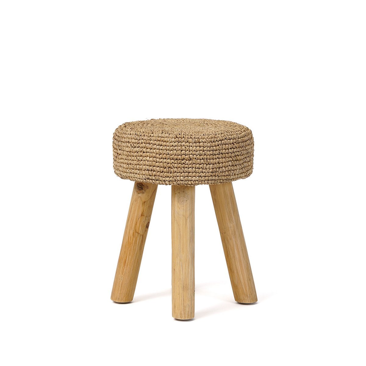 Tabouret Raphia en bois de teck et raphia tressé, vue de face