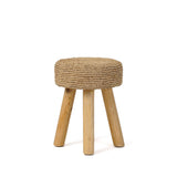 Tabouret Raphia en bois de teck et raphia tressé, vue de face