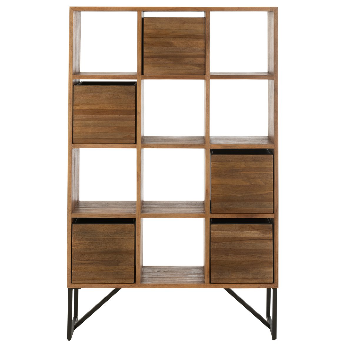Armoire J-Line en teck recyclé naturel, vue de face.