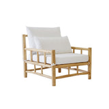 Fauteuil relaxation en teck avec coussins blancs, idéal pour intérieur et extérieur
