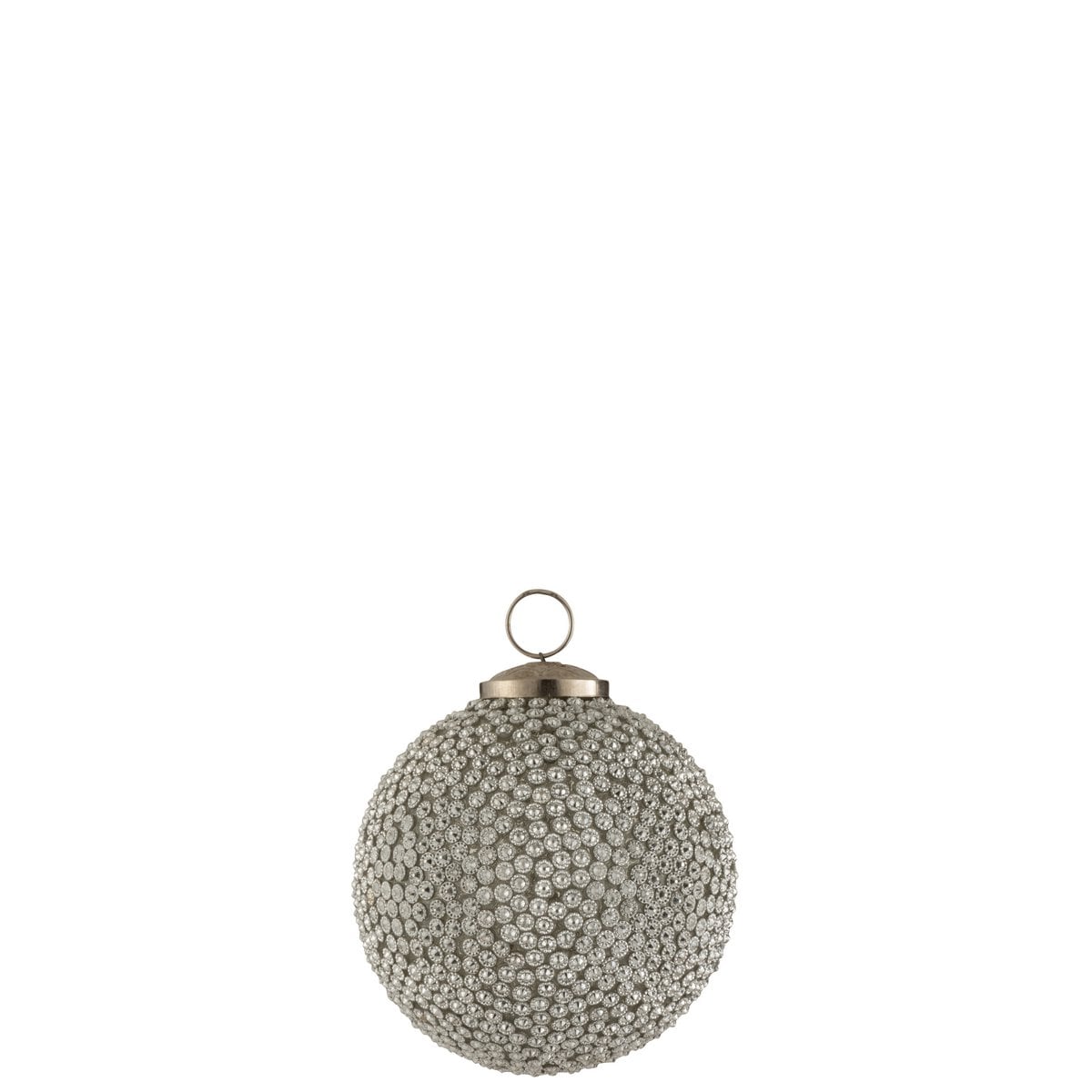 Boule de Noël Diamond en verre blanc, vue de face avec détails de motif