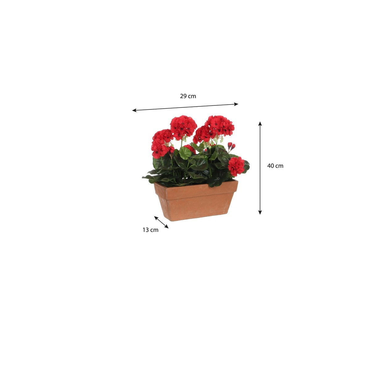 Plante artificielle Géranium Rouge avec fleurs réalistes dans un pot en terre cuite