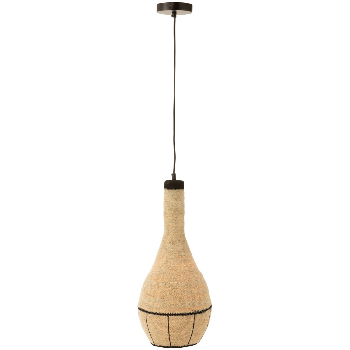 Lampe à suspension J-Line Pear Lines en rotin naturel et noir, vue avant.